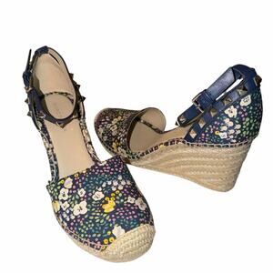 Marc Fisher Floral Espadrille Wedge Sandals Size 8M Studded Ankle Strap
